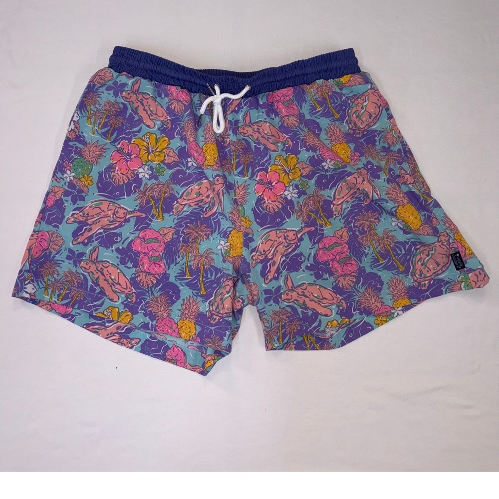 Simply Southern Mens Sea Turtle Pineapple Tropical Swim Trunks Purple Pink Large